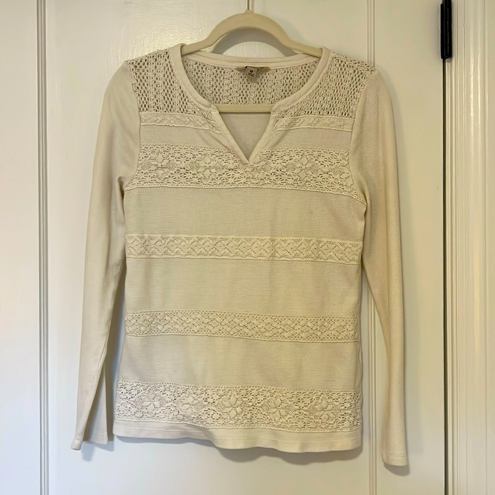 Lucky Brand off-white shirt with crochet detail